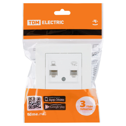 Розетка телефонная RJ11 + компьютерная RJ45 белая 