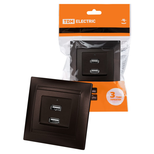 Розетка 2USB порт 2,1А 5В шоколад 
