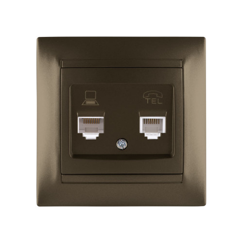 Розетка телефонная RJ11 + компьютерная RJ45 бронза 
