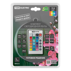 Комплект светодиодной ленты SMD5050-30 LED/м-12 В-7,2 Вт/м-IP65-RGB (5 м), 24 Вт, IR-контроллер TDM