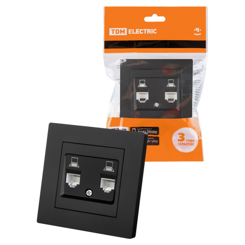 Розетка компьютерная двойная RJ45 черная 
