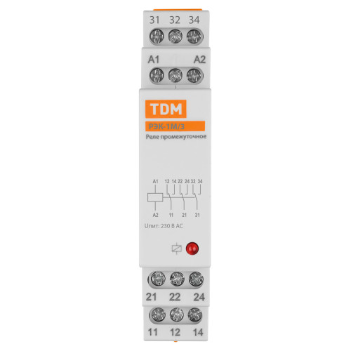 Реле промежуточное РЭК-1М/3 16А 230В АС (DIN-рейка, 3р-контакт) TDM
