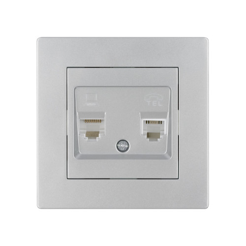 Розетка телефонная RJ11 + компьютерная RJ45 серебр. металлик 