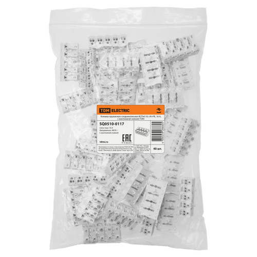 Клемма пружинная соединительная КСПн5-3L+N+PE, 16 A, с монтажной ножкой TDM