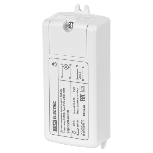 Датчик движения коротк.дист. ДДК-02 (откр.-закр.) 500Вт, 6см, IP20, 230В, TDM