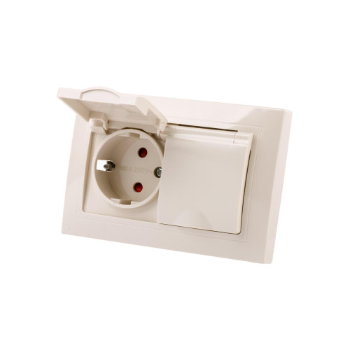 Розетка двойная 2П+З с защ. шт. и крышкой 16А 250В IP44 сл. кость 