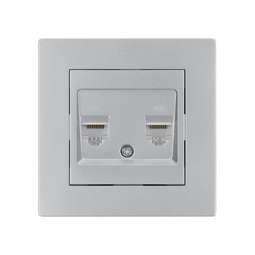 Розетка компьютерная двойная RJ45 серебр. металлик 