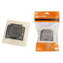 Розетка 2П+З с защ. шт. и крышкой 16А 250В IP44 сл. кость