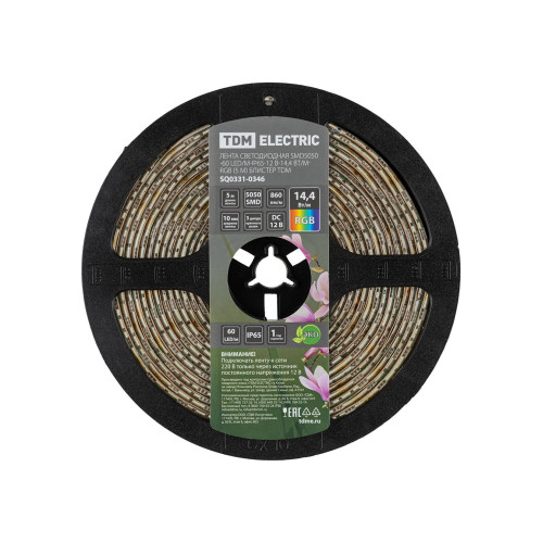 Лента светодиодная SMD5050-60 LED/м-IP65-12 В-14,4 Вт/м-RGB (5 м) блистер TDM