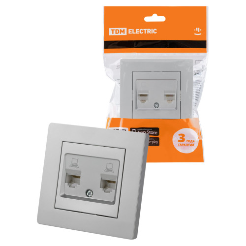 Розетка компьютерная двойная RJ45 серебр. металлик 
