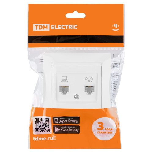 Розетка телефонная RJ11 + компьютерная RJ45 белая 