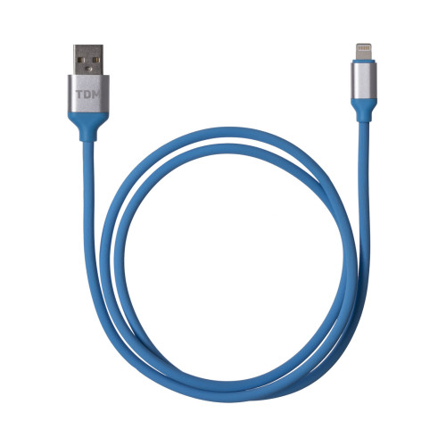 Дата-кабель, ДК 18, USB - Lightning, 1 м, силиконовая оплетка, голубой, TDM