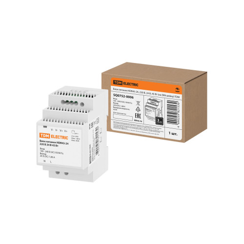 Блок питания HDR45-24, 220 В, 24 В, 45 Вт (на DIN-рейку) TDM
