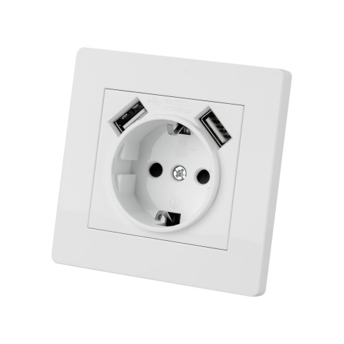 Розетка 2П+З 16А 250В + 2 USB порта 2,1А 5В белая 