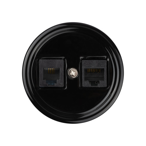 Розетка телефонная RJ11 + компьютерная RJ45 черная «Болонь» TDM