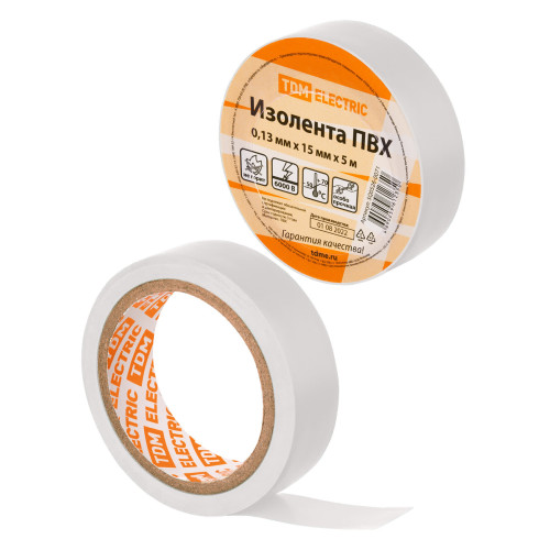 Изолента ПВХ 0,13х15мм Белая 5м TDM