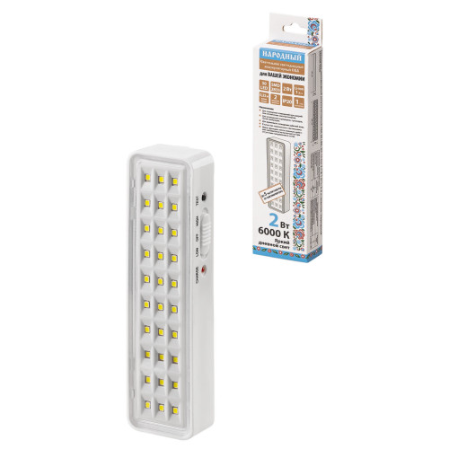 Светильник светодиодный аккумуляторный СБА 30 LED, DC, Li-ion 3,7 В 1 А*ч, 3-5 ч, пластик, Народный