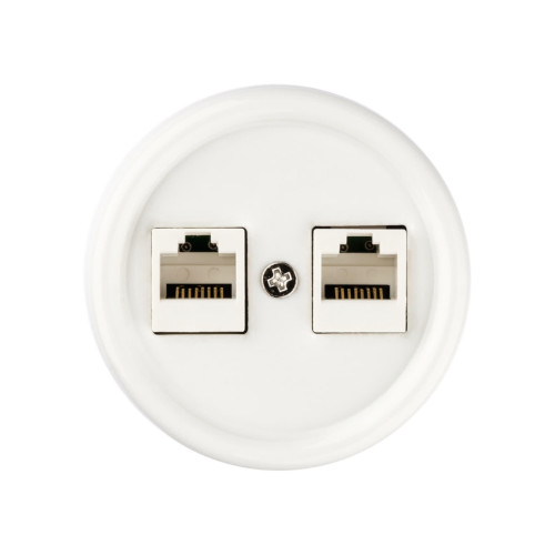 Розетка двойная компьютерная RJ45 белая «Болонь» TDM