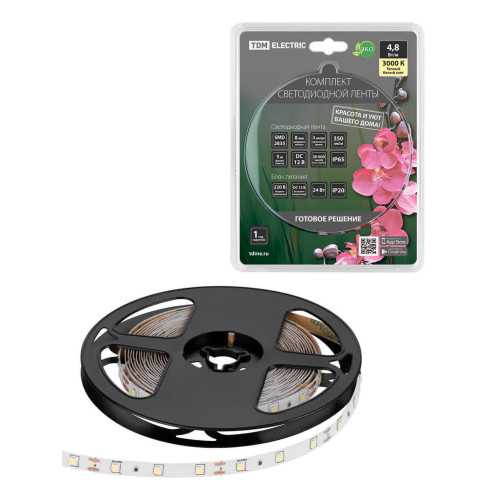 Комплект светодиодной ленты SMD2835-60 LED/м-12 В-4,8 Вт/м-IP65-3000 К (5 м), 24 Вт TDM