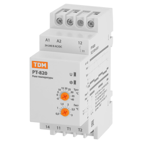 Реле температуры РТ-820 (-5+40С, 24-240В АС/DC, с датч. IP67) TDM