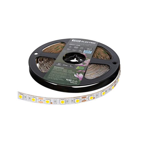 Лента светодиодная SMD5050-60 LED/м-IP20-12 В-14,4 Вт/м-4000 К (5 м) блистер TDM
