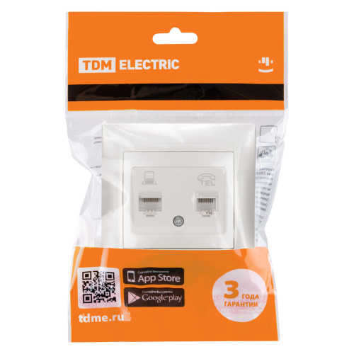Розетка телефонная RJ11 + компьютерная RJ45 перламутр 