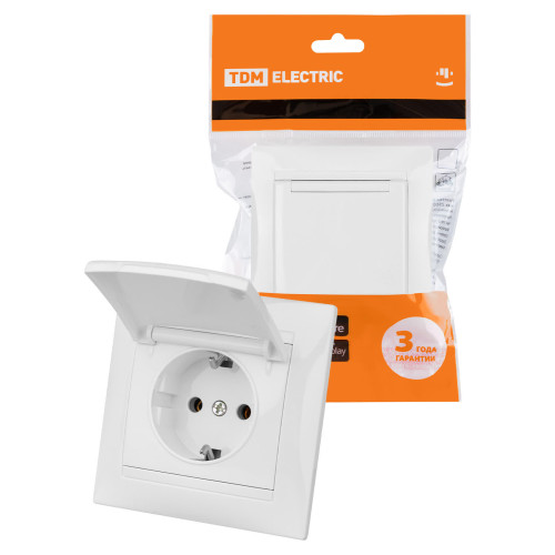 Розетка 2П+З 16А 250В IP44 с крышкой белая 