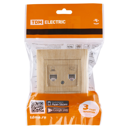 Розетка телефонная RJ11 + компьютерная RJ45 сосна 