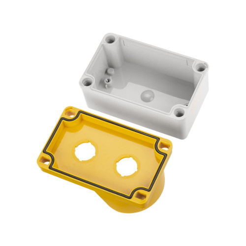 Корпус КП102 c козырьком для кнопок, 2 места, ABS желтый, IP66 TDM