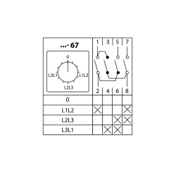 Кулачковый переключатель КПУ11-10/67 (V: 0-L1L2-L2L3-L1L3) TDM