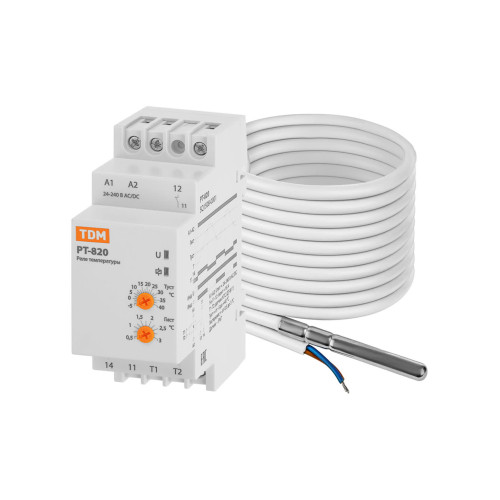 Реле температуры РТ-820 (-5+40С, 24-240В АС/DC, с датч. IP67) TDM