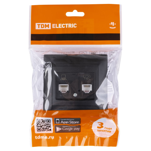 Розетка телефонная RJ11 + компьютерная RJ45 графит 