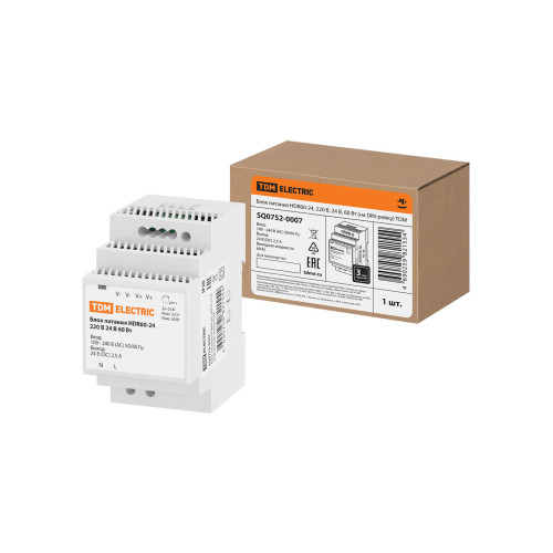 Блок питания HDR60-24, 220 В, 24 В, 60 Вт (на DIN-рейку) TDM