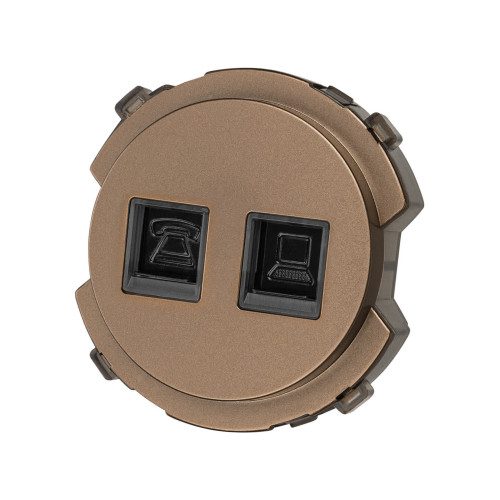 Розетка телефонная RJ11 + компьютерная RJ45 бронза, 