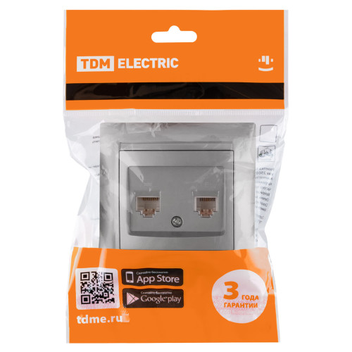 Розетка телефонная RJ11 + компьютерная RJ45 серебр. металлик 
