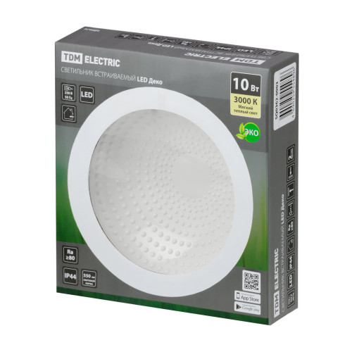 Светильник встраиваемый LED Деко 05, 10 Вт, 3000K, кругл, D170 мм, белый, IP44, TDM