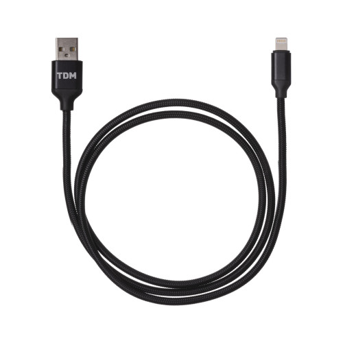 Дата-кабель, ДК 9, USB - Lightning, 1 м, тканевая оплетка, черный, TDM