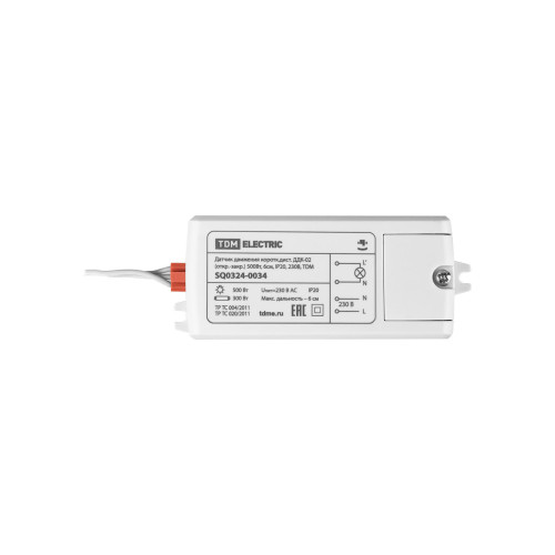 Датчик движения коротк.дист. ДДК-02 (откр.-закр.) 500Вт, 6см, IP20, 230В, TDM