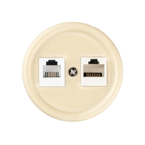 Розетка телефонная RJ11 + компьютерная RJ45 сл. кость «Болонь» TDM