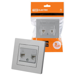 Розетка телефонная RJ11 + компьютерная RJ45 серебр. металлик