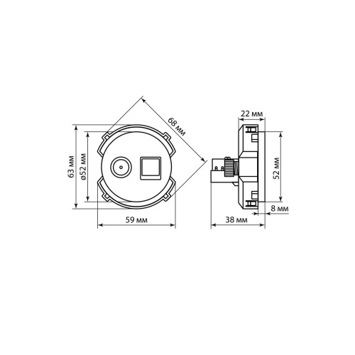 Розетка компьютерная RJ45 + TV розетка оконечная шампань, 