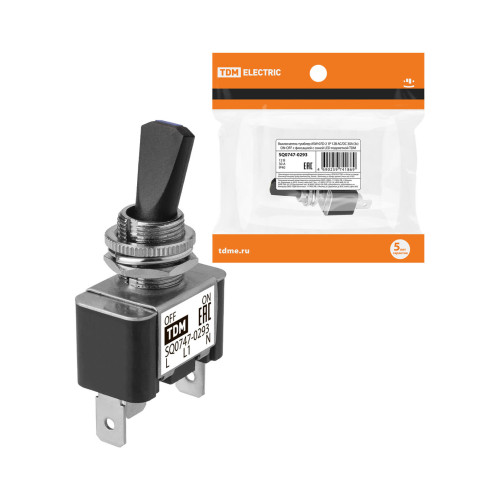 Выключатель-тумблер ASW-07D-2 1P 12В AC/DC 30А (3c) ON-OFF с фиксацией с синей LED подсветкой TDM