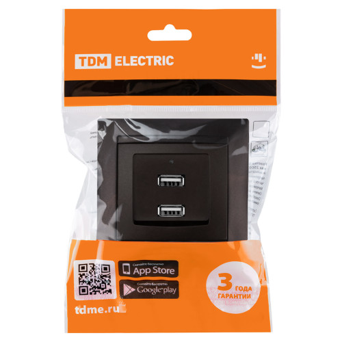 Розетка 2USB порт 2,1А 5В шоколад 