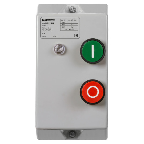 Контактор КМН11260 12А в оболочке с индикатором Ue=380В/АС3 IP54 TDM