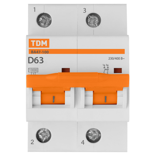 Авт. выкл. ВА47-100 2Р 63А 10кА х-ка D TDM