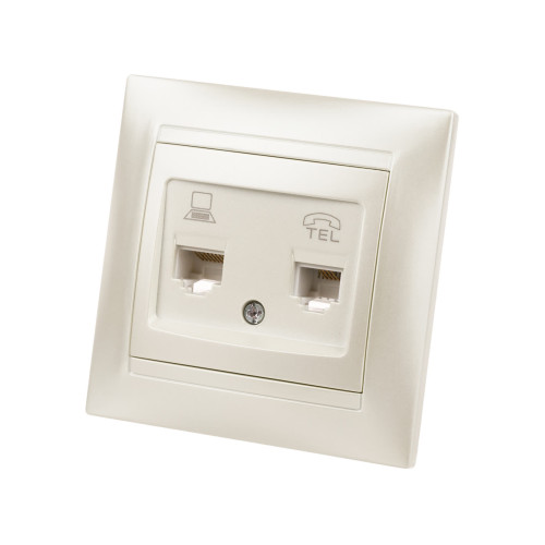 Розетка телефонная RJ11 + компьютерная RJ45 перламутр 