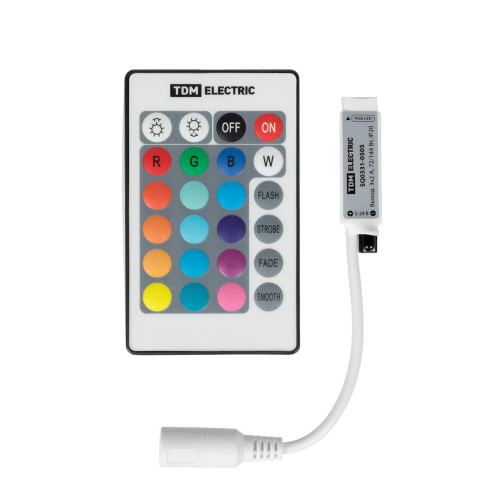 Контроллер для светодиодных лент и модулей RGB-IR-12В-6А-72Вт-IP20, 3 канала, пульт 24 кнопки, TDM