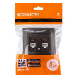 Розетка телефонная RJ11 + компьютерная RJ45 шоколад