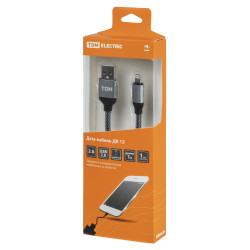 Дата-кабель, ДК 12, USB - Lightning, 1 м, тканевая оплетка, серый, TDM