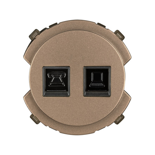 Розетка телефонная RJ11 + компьютерная RJ45 бронза, 